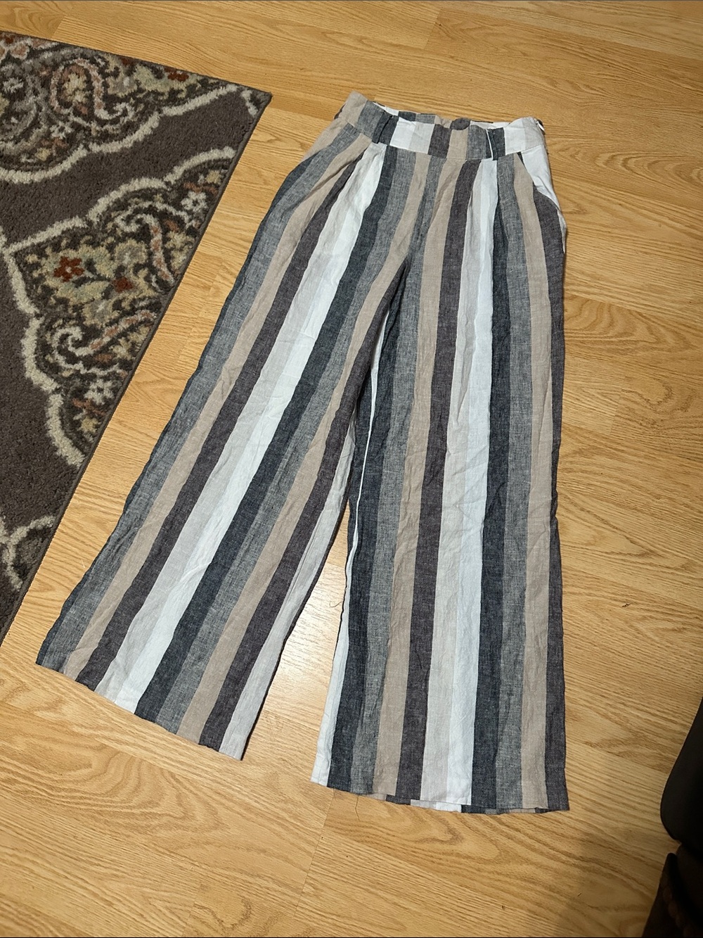 Current Air High Rise Striped Pants in Beige, Gray, Cream